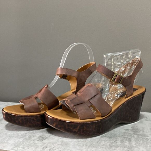 Kork-Ease Brown Leather Wedge Sandals Size 8 - Picture 6 of 15